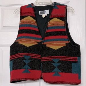 Rhonda Stark Western Southwestern Wool Blend Multi Color Vest Vintage Sz L